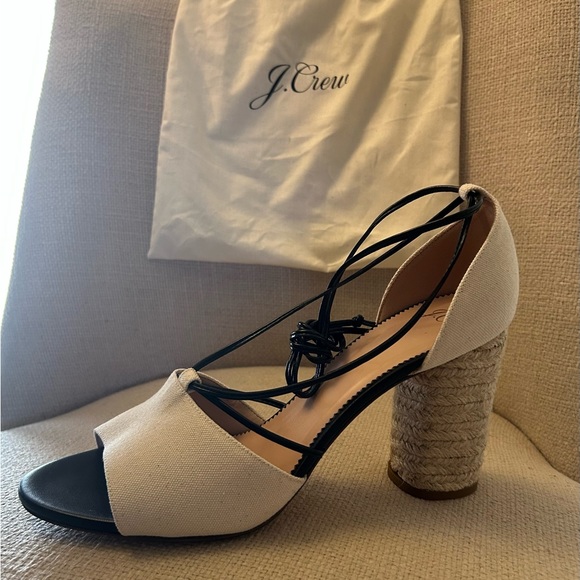 J Crew Stella Heels, Canvas and Leather, Never Worn, Size 10, includes shoe bag. - Picture 3 of 9